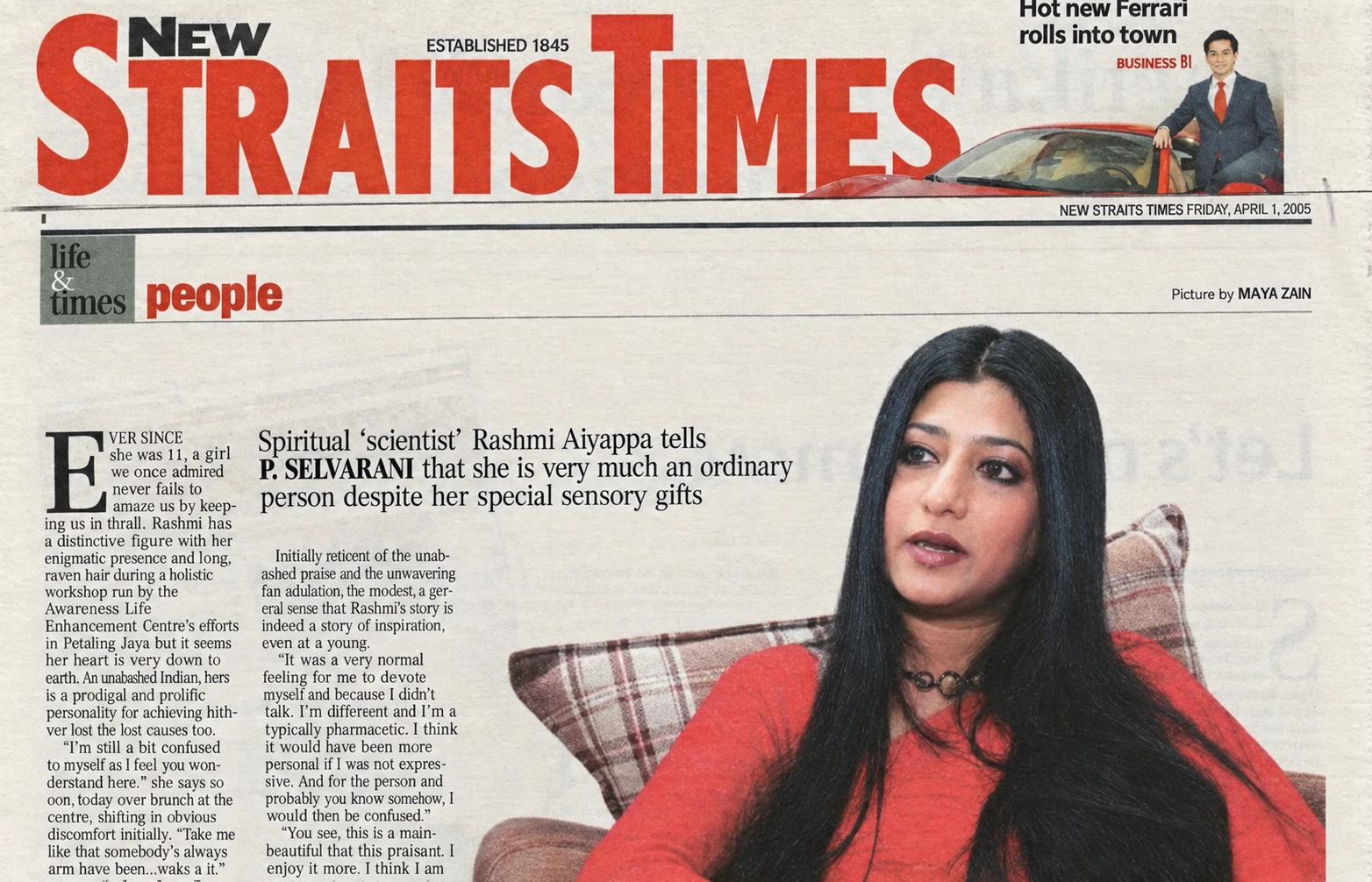 Extraordinary life in Straits Times, Malaysia on 2nd Apr 2010