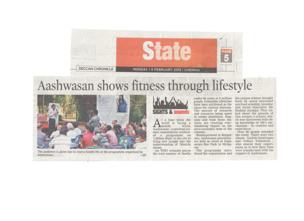 Aashwasan Shows fitness through lifestyle in Deccan Chronicle on 9th Feb 2015