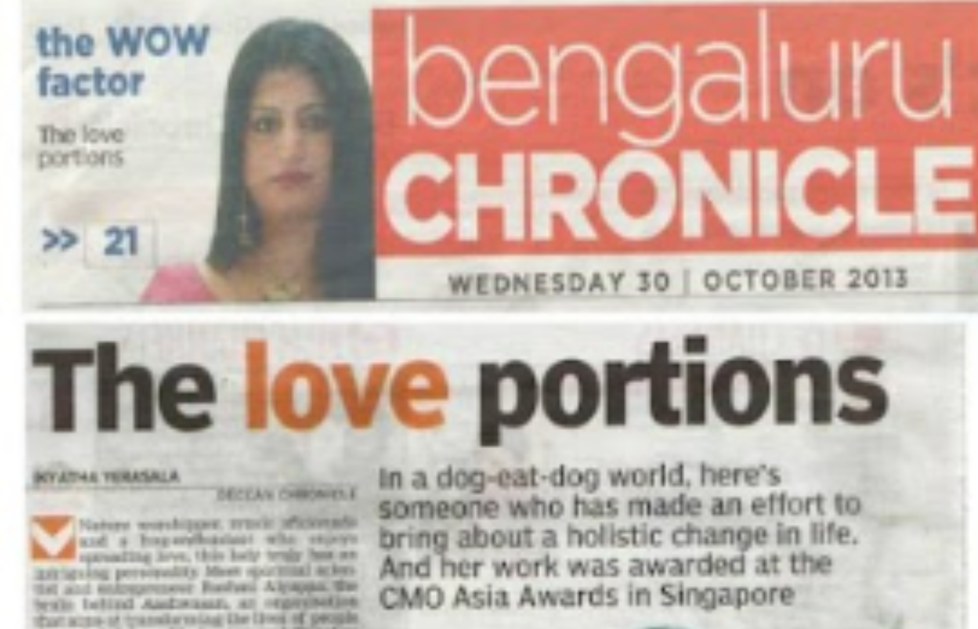 Love Portions in Deccan Chronicle on 30th Oct 2013